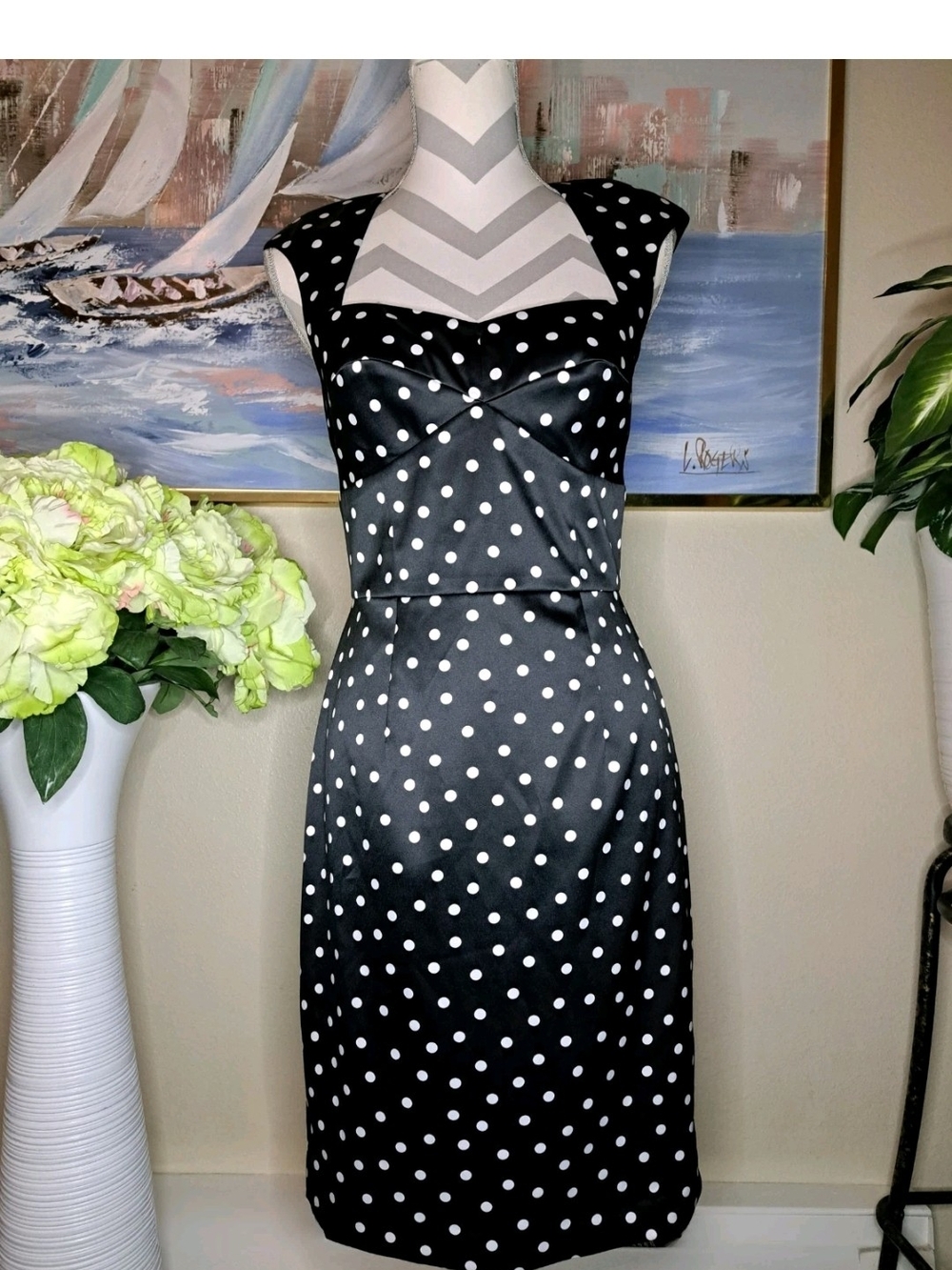 White House Black Market Black Polka Dot Cocktail Dress